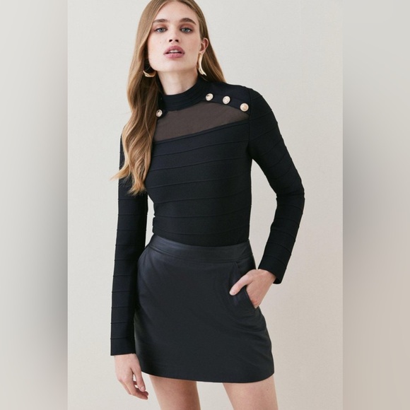 Karen Millen Bandage Knit Military Trim And Mesh Top Black L - Picture 3 of 8